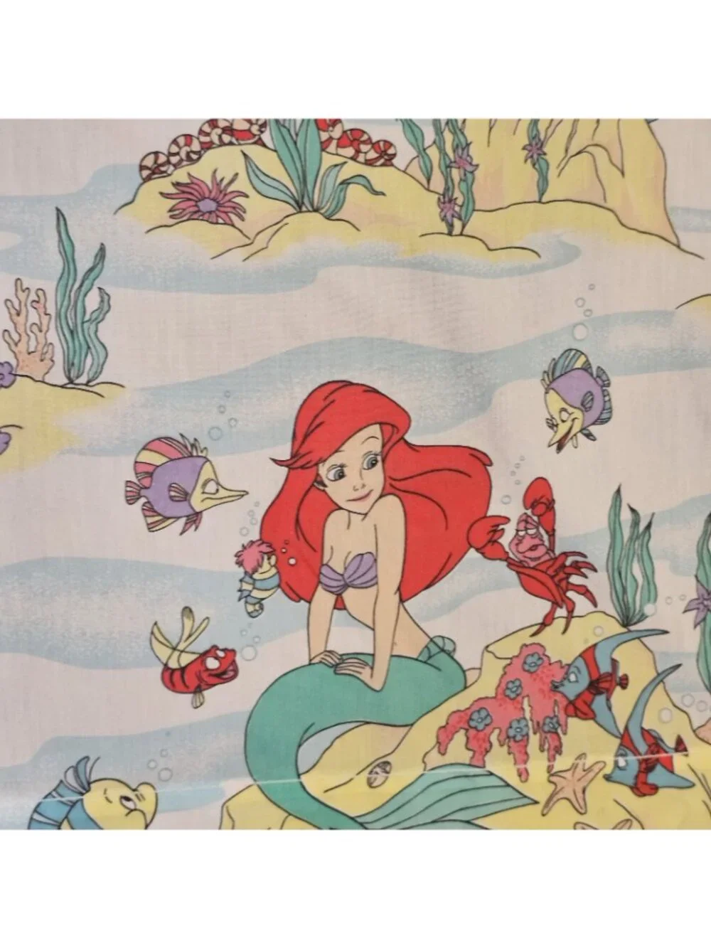 VTG 90s The Little Mermaid Sheet Set Twin Size Disney Ariel Fabric Material